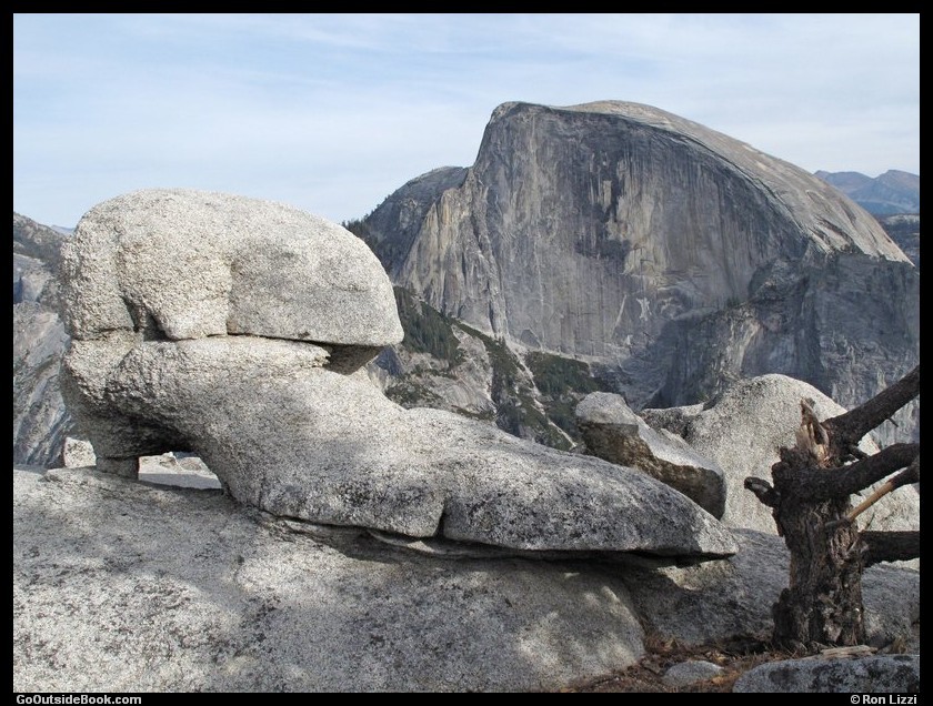 Half Dome and shoe-like rock viewed from North Dome, Yosemite National Park, California